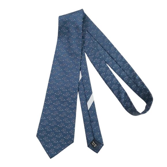Salvatore Ferragamo Tie Mens Blue Silk Narrow Luxury Designer Made in Italy - Picture 1 of 13